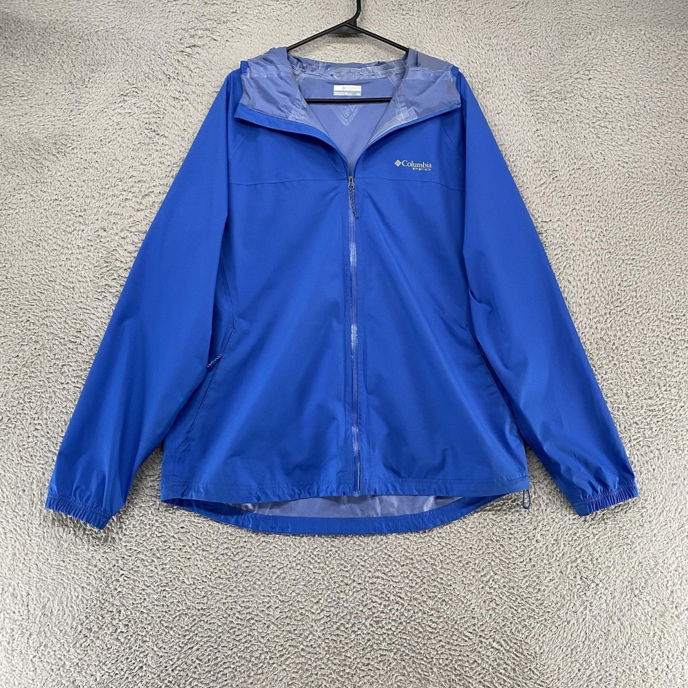 Columbia PFG Jacket Mens Large Blue Hooded Lightweight‎ Rain Windbreaker Fishing